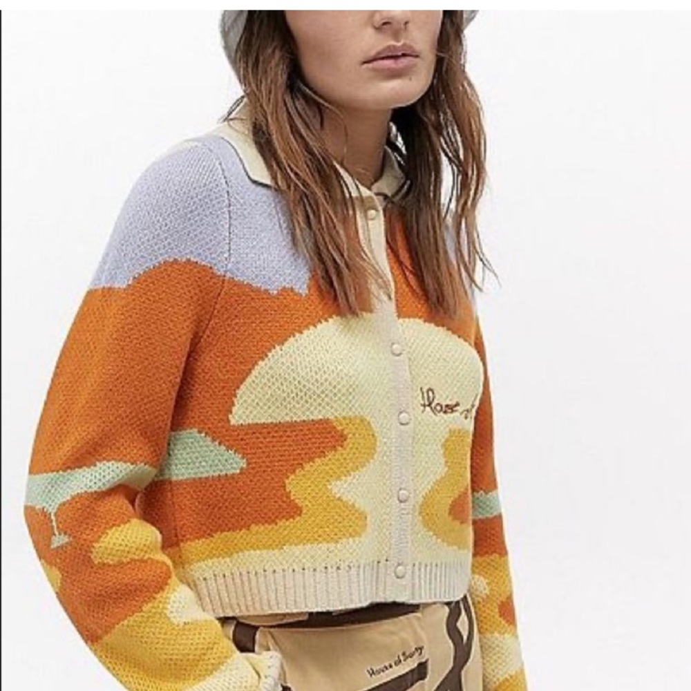 House Of Sunny Orange Day Tripper Jacquard Knit Cardigan US 4 - Picture 10 of 10